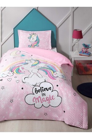 مُصَنَّع من طراز MNZ - Single Child Four Seasons Duvet Cover Set كاملة - Set unicorn Pink MSTK09507 - Özdilek