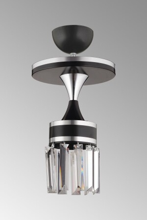 MNZ-توكيو واحد مصباح معلق أسود حجر بلور مع سلنڈر شريط كروم إلى أسفل المواجهة لون الفخام الشنابل SNSZ8111031 - SONSUZ AYDINLATMA&AVİZE