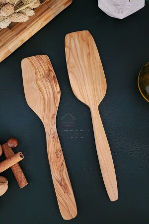 MNZ- زيتون الخشب الخشب القرصة الخشبية Spatula Set 2 Pieces (زيتون الخشب) القرصة الخشبية ZYT04 - MONTESEV