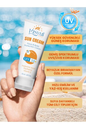 كريم الشمس MNZ- SPF 50 + حمض هيلورونيكي مضاد للآثار كريم ترطيب الوجه والجسم 50 مل - Misyul