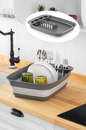 MNZ-الفخامة السحرية قابلة للطي رف الأطباق رف جفاف رف المكتب الرمادي SPTKT002 - Sepetkitchen