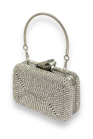 MNZ-ميني الحجم الفضي الرمادي العفن المقبض Swarovski حجر مساء حقيبة عروسة حقيبة مساء التخرج - Biçanta