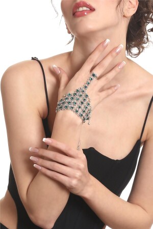 الشاهماران الفضي القديم للمرأة من MNZ مع خاتم حجر Swarovski اللون الأخضر - Labalaba