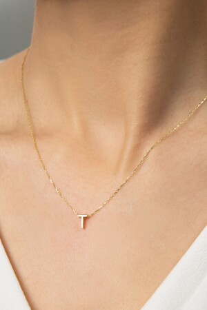 MNZ-النساء الذهبية المغطاة ثلاثية الأبعاد T حرف نموذج 925 سبرينغ الفضة العنق ELKSLVR2107 - Elika Silver