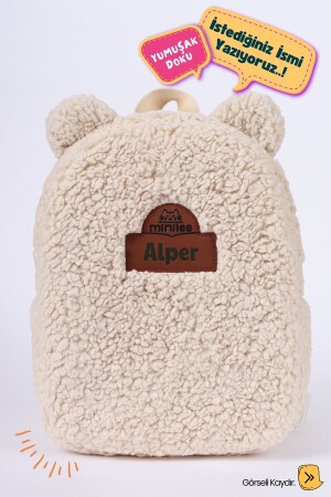 MNZ-[نكتب الاسم الذي تريده] - Teddy-Plush Beige 0-8 سنوات - الحضانة-حديقة الأطفال حقيبة ظهر - Minilee