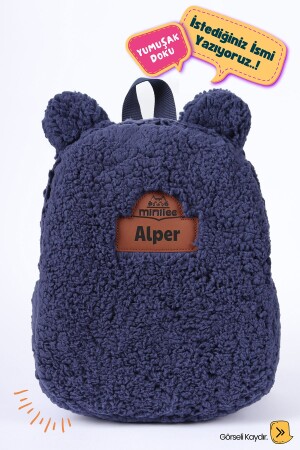 MNZ-[نكتب الاسم الذي تريده] - Teddy-Plush Navy Blue 0-8 سنوات - الحضانة-حديقة الأطفال حقيبة ظهر - Minilee