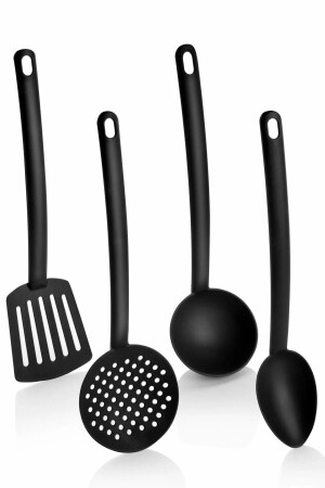 MNZ-عملية مقاومة للنيران غير العصا Teflon الخدمة مجموعة دائمة اللادل Colander Spatula ملعقة مجموعة من 4 أسود - Fevito