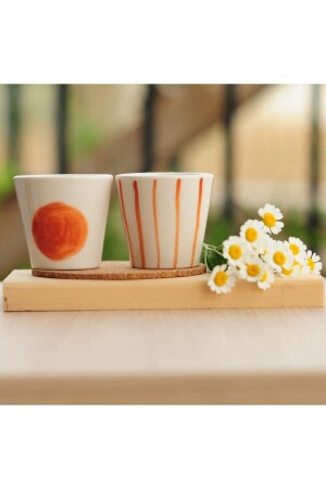 MNZ-مصنوعة يدوياً من السيراميك مشطرة قصاصة كوب إسبريسو مقلاة مزدوجة قصاصة قصاصة مشطرة - terraco ceramic