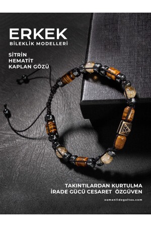 مُصادقة من MNZ (Tiger Eye Citrine Hematite) الحجر الطبيعي (Zircon Equipment) المُصنّع بالخيط (MachraMME) - Osmanli Doğal Taş