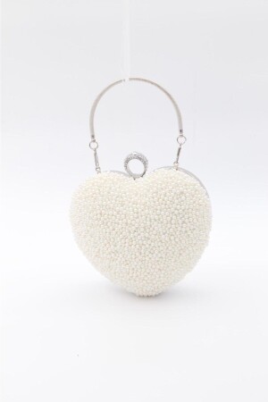 حقيبة ملابس مساء من لون اللؤلؤ من MNZ-النساء مع قلب و لؤلؤ Tm1111a - Mıchael Polo