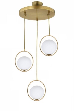 موديل كرة الزجاجية البيضاء الحديثة من MNZ Triple Gold Pendant Lamp Chandelier LMBDR00402 - Lambadar