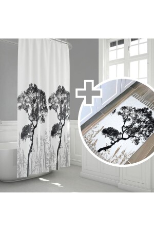 قماش الحمام من النمط من الشجرة من MNZ + مجموعة من الستائر - مجموعة من الستائر غير المنزلقة من الباب - Tropikhome