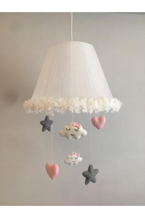 غرفة الأطفال من قِبل (MNZ) صانديلي (Tulle) غلاف السحاب الضوء الوردي القلب الرمادي النجم - Keçeli Parti Hayalleri