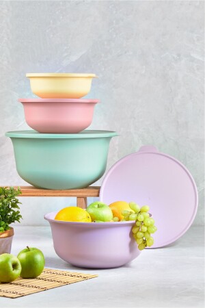 MNZ-متعددة الألوان Tupy Bowl مع غطاء مجموعة من 4 2380 - Vienev