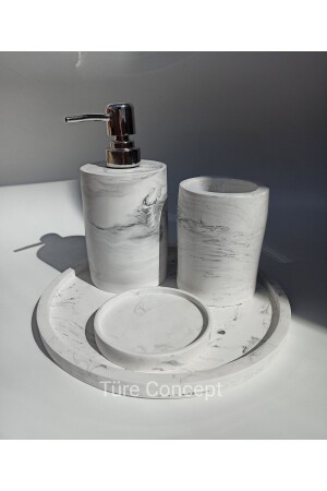 مجموعة ومطابق حمام من الرخام من MNZ - صمام سائل - صمام صلب صلب - حامل فرشاة أسنان - Ture Concept