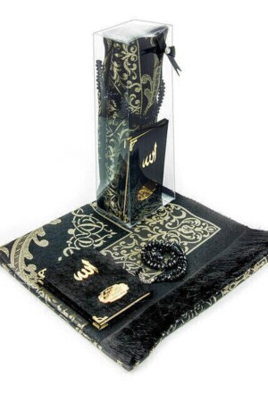 مقاس جيب من الـ MNZ - Velvet Yasin Book with Name Plate Prayer Rug Prayer Beads Boxed Special Set Black - Ihvanonline