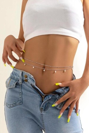 MNZ-اللون الفضي للكرمة تفصيلية سلسلة الخصر - Bahels