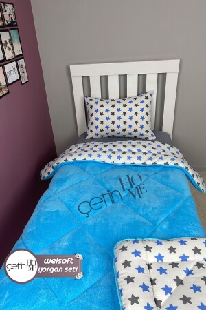 MNZ-مواحدة مزدوجة الطريق Welsoft Duvet مع مساحة ملونة 155x215cm النجم الأزرق - Çetinhome