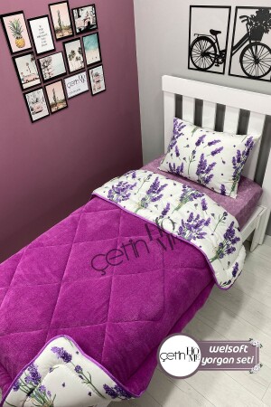MNZ-مواحد مزدوج الطريق Welsoft Duvet مع مساحة الرمادة الناعمة 155x215cm ليفندرا الأرجوانية - Çetinhome