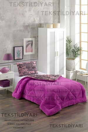 MNZ-وحيدة مزدوجة الجانب Welsoft Quilt Plum Love - Violacasa