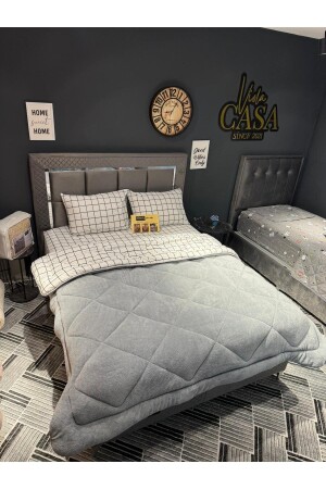 MNZ-مزدوج الجانب Welsoft Quilt Set مزدوج الرمادي الأبيض مربع TYC00837272677 - Violacasa