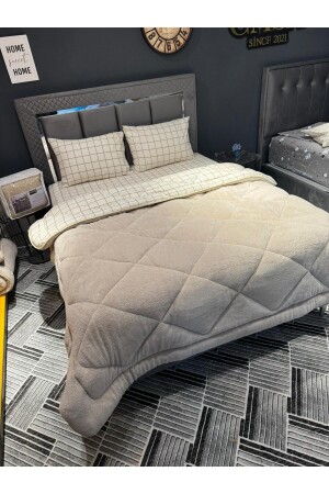 MNZ - مضاعفة الجانب Welsoft Quilt Set مضاعفة مربع بيج - Violacasa