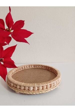 MNZ- الخشب الحمام منظمة سلة نموذج الديكور الخشب Wicker الطبيعي رفيا الصفائح نموذج قطر 20 سم - Süs Dükkanı