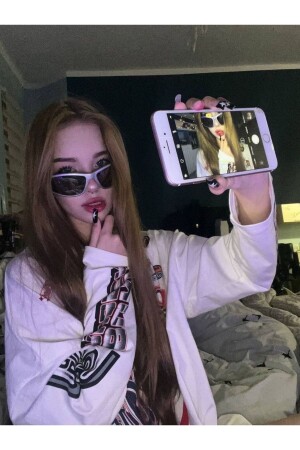 MNZ-إطار الميلينيوم Y2k تصميم واحد النسخة النظارات الشمسية اللؤلؤ - السوداء المهبل 2kgozlukgm - Goldmine