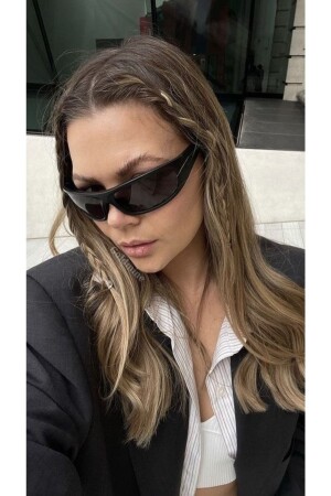 MNZ-إطار الميلينيوم Y2k تصميم واحد النسخة النظارات الشمسية الأسود - الأسود cerceveliy2kgozlukgm - Goldmine