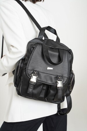 حقيبة ظهر نسائية من الجلد الأسود المغسلة من MNZ YUCA704 - unique crane bags