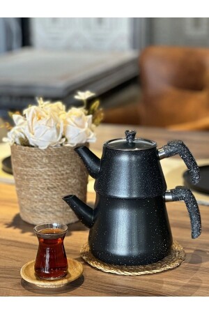 MNZ-غرانيت مغطاة الهرمات الزجاجية الغطاء الشاي سوداء - Yunusoğlu Home