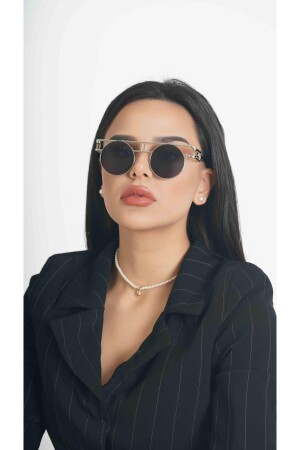 نظارات من النمط MNZ الذهبية البيضاء الإطار التفصيلي الزجاج الأسود YW-8816J - Angel Eyes