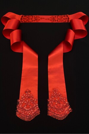 ساش العروس من نوع MNZ - الأحمر - ربطة العروس - حزام الخصر العروس - ساش الأخت - حلقة من الشعاب - Zeymerade