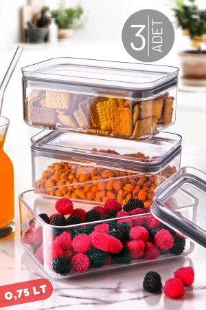 MNZ-0.75 Lt مستطيل مضغوطة ، وقابلة للتسرب مخزن وموارد التوريد 3 قطع شفاف NDY-EP-155 - Nandy Home