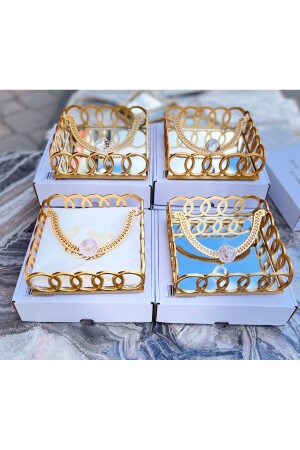 MNZ-1 مربع الزجاج المرآة بلاستيكية الذهبية الحجر نيبكين حامل 18 سم - Yzhome