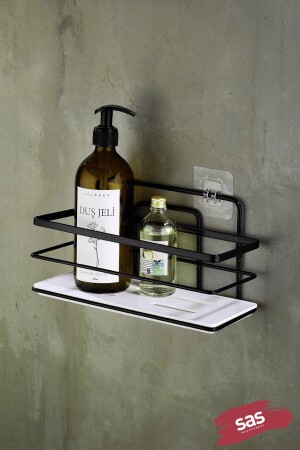 مجموعة ملحقات الحمام MNZ-1 مجموعة 4 قطع سوداء ، في الزاوية الحمام المستقرة طوال الحياة رف دش الشامبو حاملة سوداء Ek-03 PRA-5295855-07 - Sas Haus