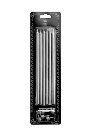 MNZ-1 قطعة من 6 رقيق طويل 20 سم شمعة رمادية فضية - Parti Dolabı