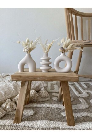 MNZ-10 سم مجموعة الحد الأدنى للوعاء من 3 مجموعة من الخزف المزخرفات البوهمية المزخرفة المزخرفة البيضاء الخام - Ard Peyzaj