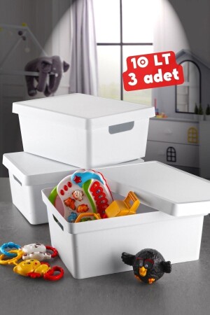 MNZ-10 لترات، صندوق مع غطاء 3 قطع أبيض - Nandy Home