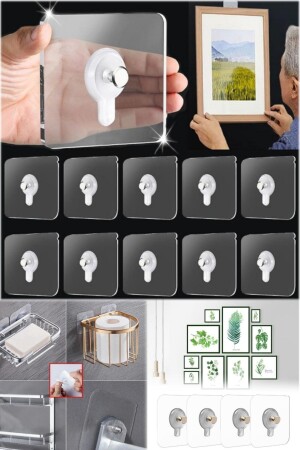 MNZ-10 Pcs ملصق المعلقة الأظافر الشفافة قوية دون تدمير الجدار دون حفرة ولا ترك أي آثار عالقة على الطاولة - Utelips