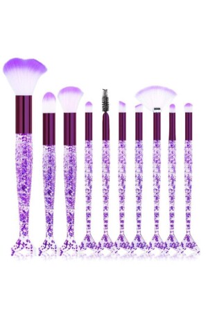 MNZ-10- Piece Makeup Brush Set مع حقيبة شفافة زرقاء سمك الأرجواني - Mujgan