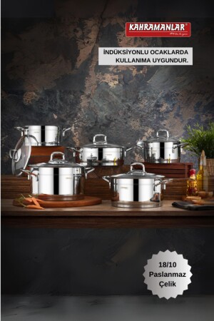 مجموعة من أدوات الطبخ من الصلب MNZ-10 مع قاعدة إدخال SIRMA2020 - Kahramanlar