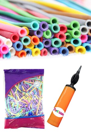 MNZ-100 قطع ماكارون صوصات بلون مخلوط اللون الطويل بالون رقيق + 1 قطعة بالون مضخة SOSİSPOMPA1 - Parti Dolabı