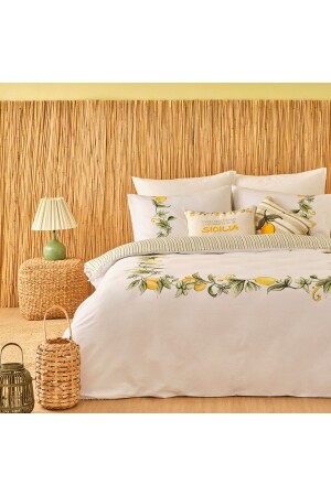 MNZ-100% القطن ساتين سيسيليا الملك الحجم غطاء غطاء البطاني مجموعة أبيض (240x220 سم) - Bella Maison