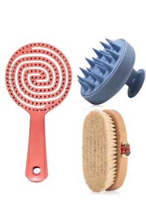 MNZ-100% فرشاة شعر الحصان الطبيعية 3D Comb Hair Massage Comb Set of 3 - Rowenarose