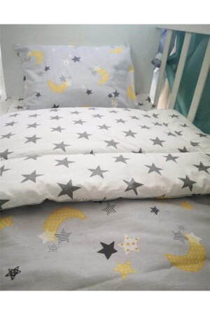MNZ-100% القطن الأطفال 90x190 مونتيسوري وسادة ورقة السجادة مجموعة الرمادي الصفراء النجم الكبير 1597 - Bebek Özel