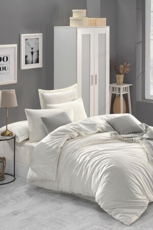 MNZ-100% القطن الطبيعي الصلب اللون غطاء القماش مجموعة مزدوجة الطازجة اللون Ecru Ep-022735-v - Enlora Home