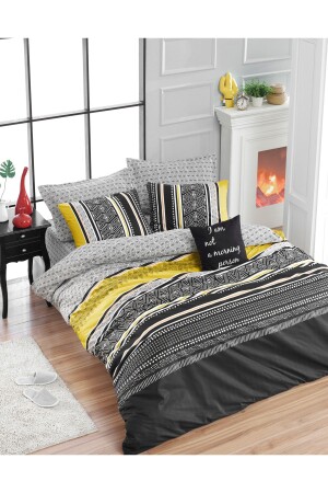 MNZ-100% غطاء القطن الطبيعي غطاء القطن المزدوج الجيرسي الأصفر الأسود Ep-022989 - Eponj Home