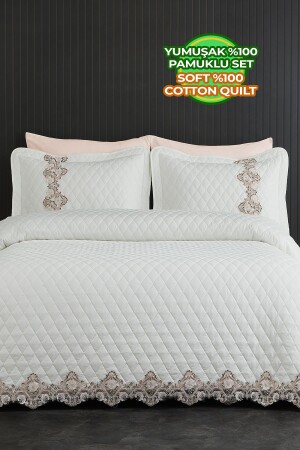 MNZ-100% القطن يمكن أن تنس السرير غطاء الألياف المزدوجة المملئة المغطاة (بيك) وضعت خارج الأبيض - Evlen Home Collection