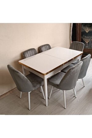 MNZ-100% MDF ذهب أبيض مقعد طاولة قابل للتوسع مجموعة BGL102 - Kristal Evim